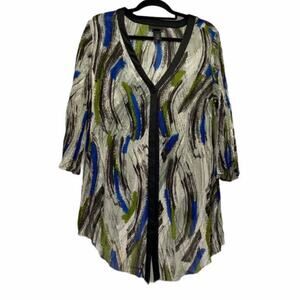 Lane Bryant Abstract Multicolor Crinkled Overpiece Duster Size 14/16